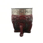 product view of the Bailecito leather-wrapped Mate Imperial gourd on a plain white background. The image highlights the hand-embossed traditional floral motifs on the premium leather body and the flawless, high-quality smooth alpaca metal rim.