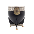 Front view of the Luv Mate Campeones AFA Imperial Mate Gourd on a clean white background, showcasing the genuine black leather body, the official bronze AFA shield emblem, and the hand-chiseled 3-star alpaca silver rim.