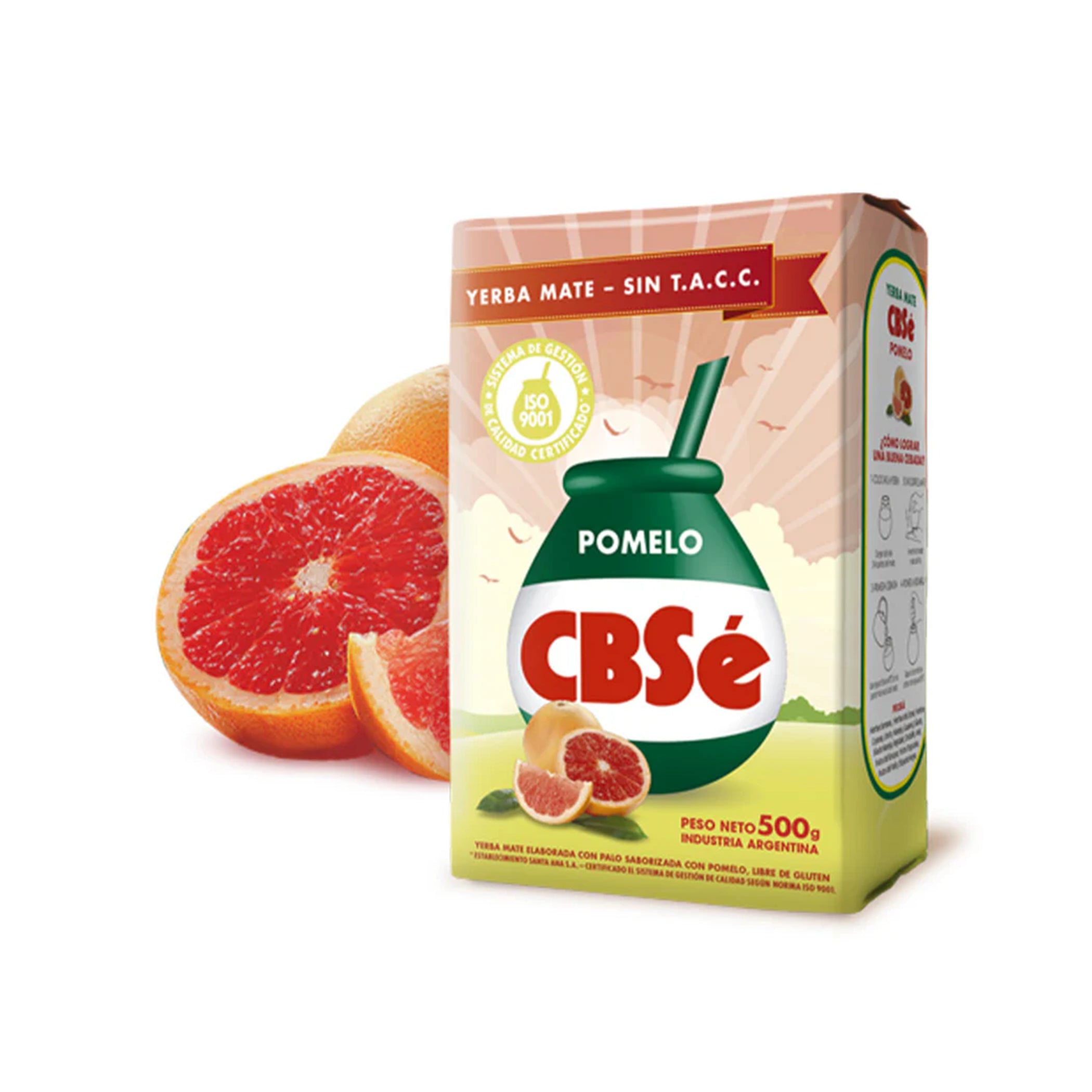 Premium CBSé Pomelo fresh grapefruit flavoured yerba mate 500g package, surrounded by crisp, refreshing citrus fruit slices on a clean white background - Luv Mate.