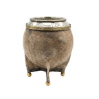 Handcrafted Cielito Torpedo mate gourd wrapped in authentic rawhide leather, featuring an alpaca silver rim with a double bronze corona band and reinforced base.