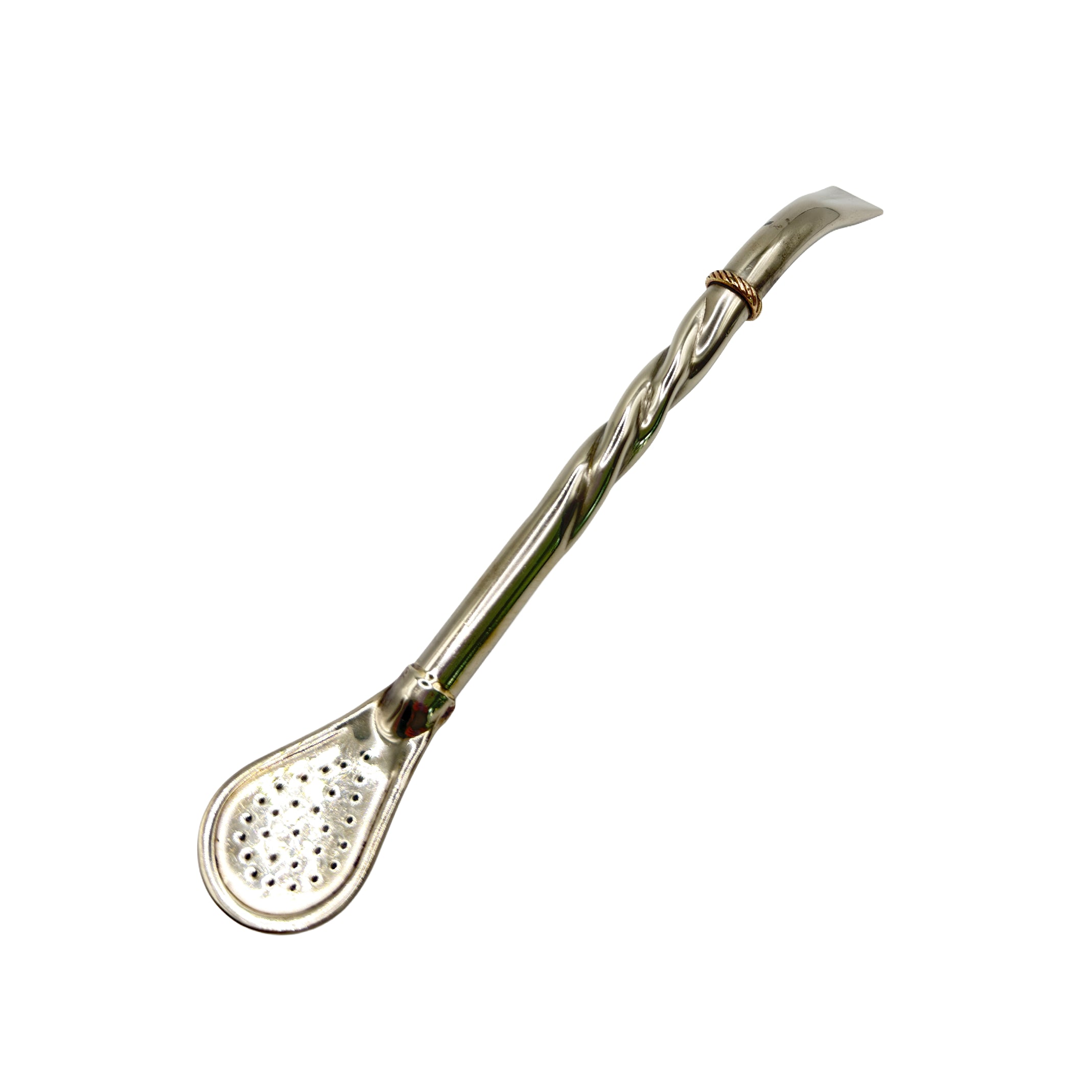 Full view of the Del Plata - Premium Alpaca Bombillón, Master Lathe-Turned model, showing a twisted midsection and central silver virola.