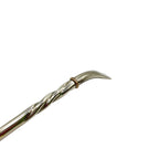 Close-up of the ergonomic pico de loro mouthpiece and upper twisted stem of the Lathe-Turned Alpaca Bombillón.