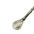 Detailed view of the wide spoon filter and the lathe-turned textured midsection of the Del Plata Alpaca Bombillón.