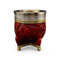 Luv Mate Minué Federal burgundy hand-tooled leather Imperial mate cup with chiseled alpaca silver rim and bronze crown.