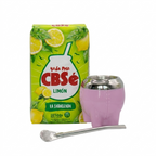 The Smooth Start Yerba Mate Set featuring CBSé Lemon flavoured yerba mate, a pink Rose Quartz modern Milonga cup, and a stainless steel bombilla.
