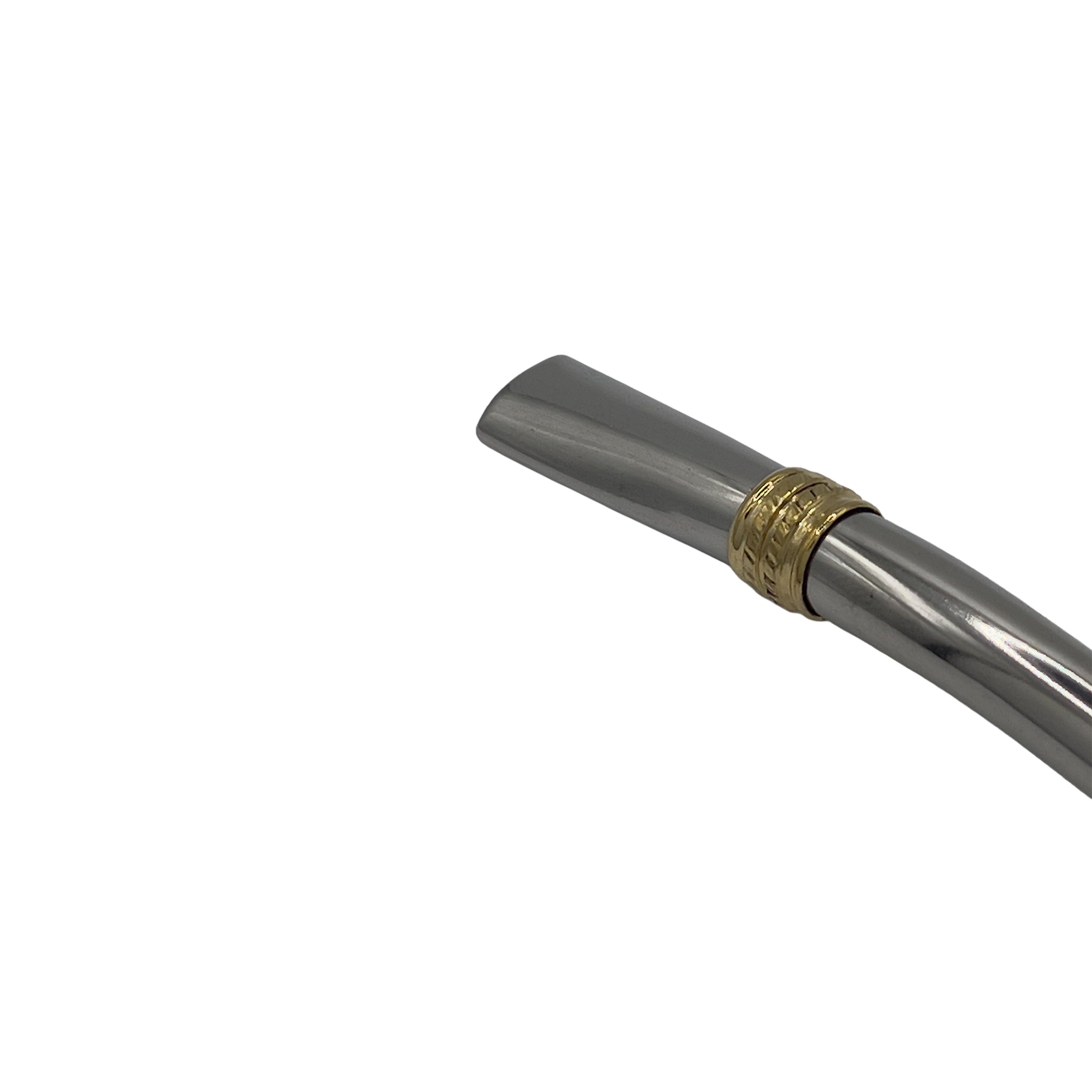 Close-up of the Altiplano bombilla mouthpiece, highlighting the smooth stainless steel finish and the decorative gold-plated ring.