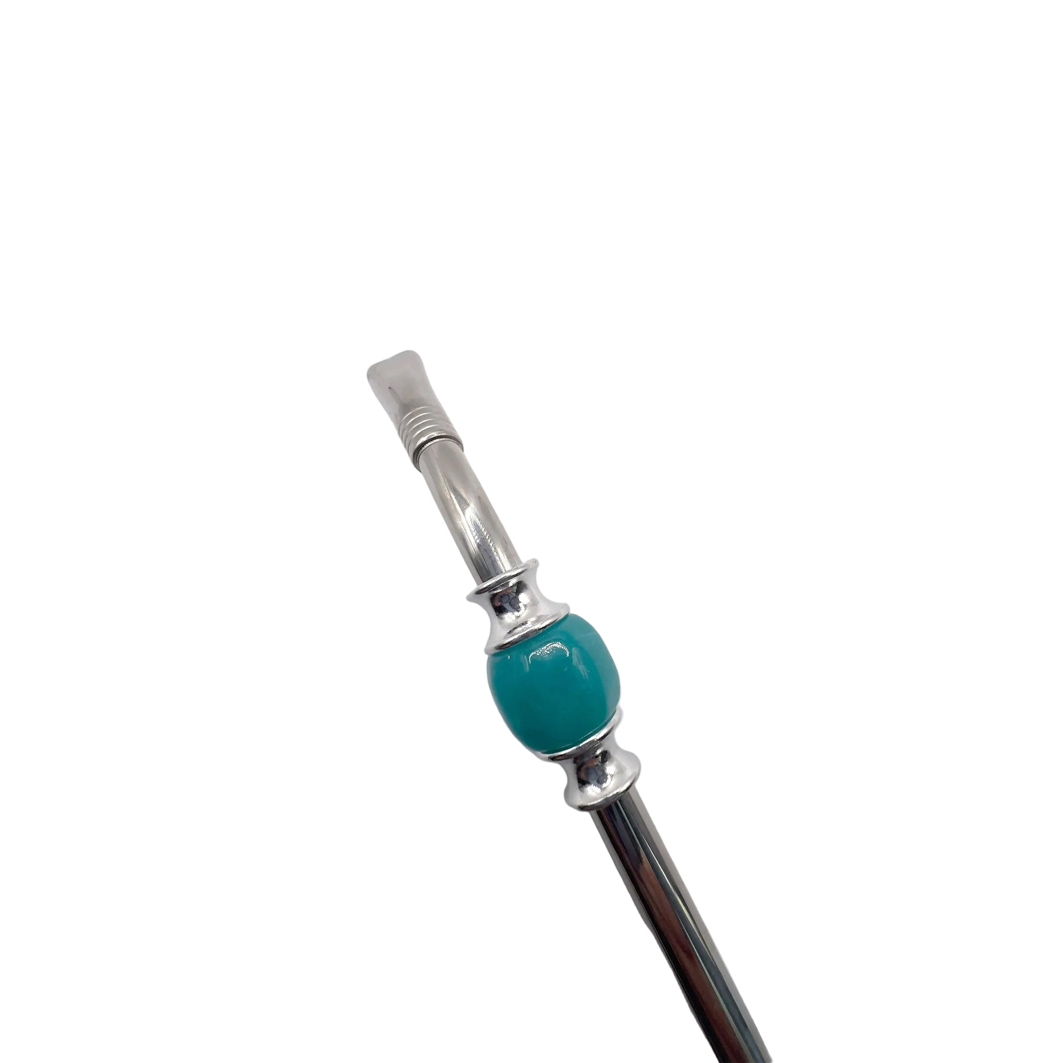 Close-up detail of the decorative turquoise stone on the Andina stainless steel bombilla - Luv Mate