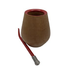 Carnavalito Mate Set featuring a handcrafted wooden gourd with a vibrant red rim and matching bombilla.