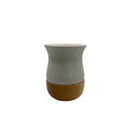Front view of the minimalist Winter Dawn Cueca ceramic mate gourd with a sleek matte finish and wooden accent.