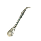 Full view of the Del Plata - Premium Alpaca Bombillón, Artisan Double Appliqué model, featuring hand-soldered leaf motifs on a polished silver stem.