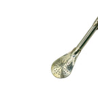 Detailed view of the wide spoon filter and lower stem of the Double Appliqué Del Plata Alpaca Bombillón.
