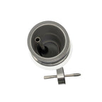 A top-down view into the premium double-walled stainless steel interior of the white mate thermos. The internal metal straw tube is visible inside the clean chamber, with the specialized sipping lid resting beside the flask.