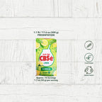 CBSé Limón zesty lemon yerba mate 500g (1.1 lb) package on a white wood background with serving size details and gluten-free, plant-based, and energy boost icons.