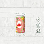 CBSé Pomelo fresh grapefruit yerba mate 500g (1.1 lb) package on a white wood background with serving size details and gluten-free, plant-based, and energy boost icons.