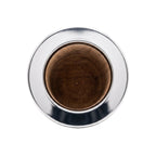 Top-down view of a lacquered algarrobo wood mate gourd with a polished stainless steel rim.