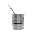 Luv Mate modern stainless steel gourd with botanical engraving and bombilla straw, premium mate tea set for gifts and home ritual.