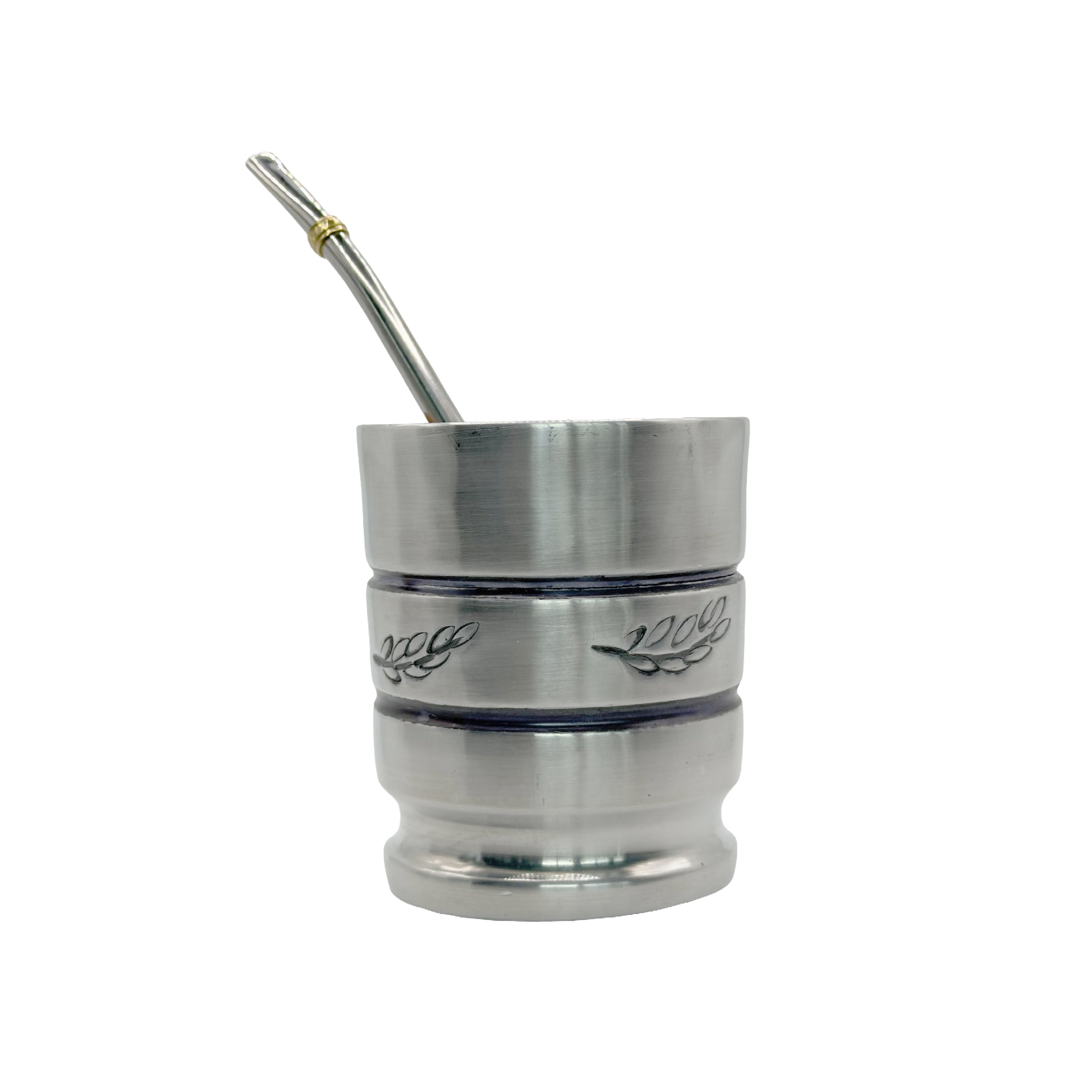 Luv Mate modern stainless steel gourd with botanical engraving and bombilla straw, premium mate tea set for gifts and home ritual.