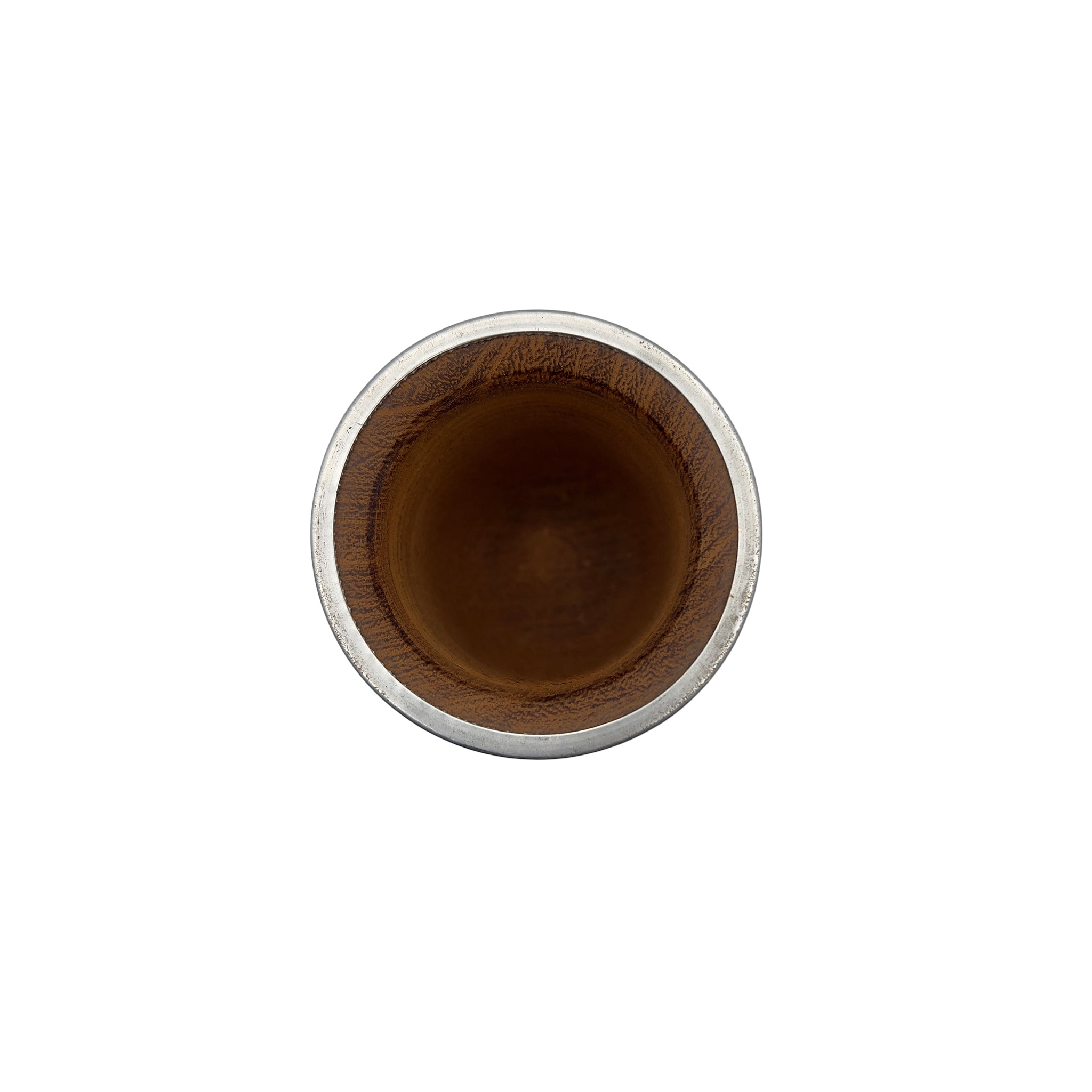 Top view of the Escondido mate showing the natural wood grain interior and the protective aluminum rim.