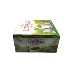 Side angle view of the La Virginia Litoral Mate Cocido box, showcasing the premium sealed packaging and authentic Argentine tea bag design.