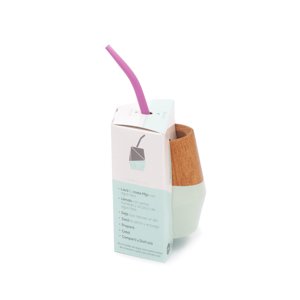 Aquamarine Mijo yerba mate gourd displayed in its premium authentic packaging. Award-winning modern Argentine design.