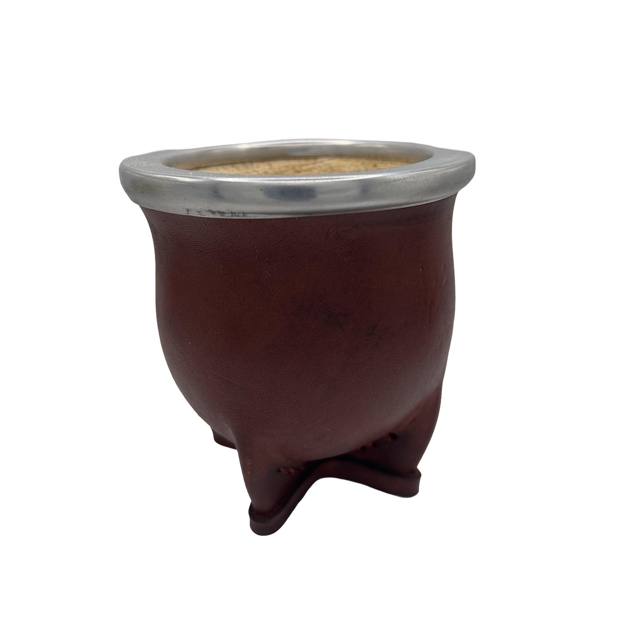 Pericón Camionero Mate Gourd in Alazán color, featuring thick handcrafted leather and a reinforced aluminum rim.