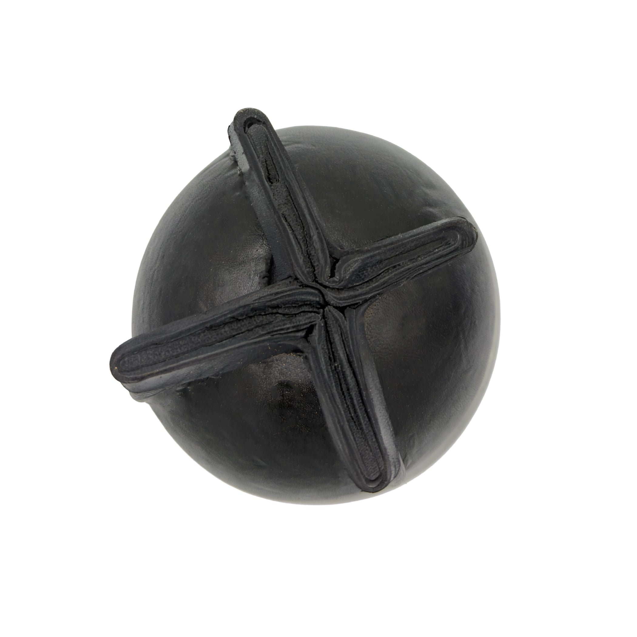 Bottom view of the shadow grey Pericón Mate Gourd, highlighting the artisan folded leather base that forms its four standing feet.