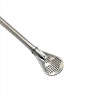 Detailed view of the precision filter holes on the silver Puna bombilla.