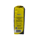 Side view of Rosamonte Suave 500g packaging showing consumer support channels and the brand's quality seals.