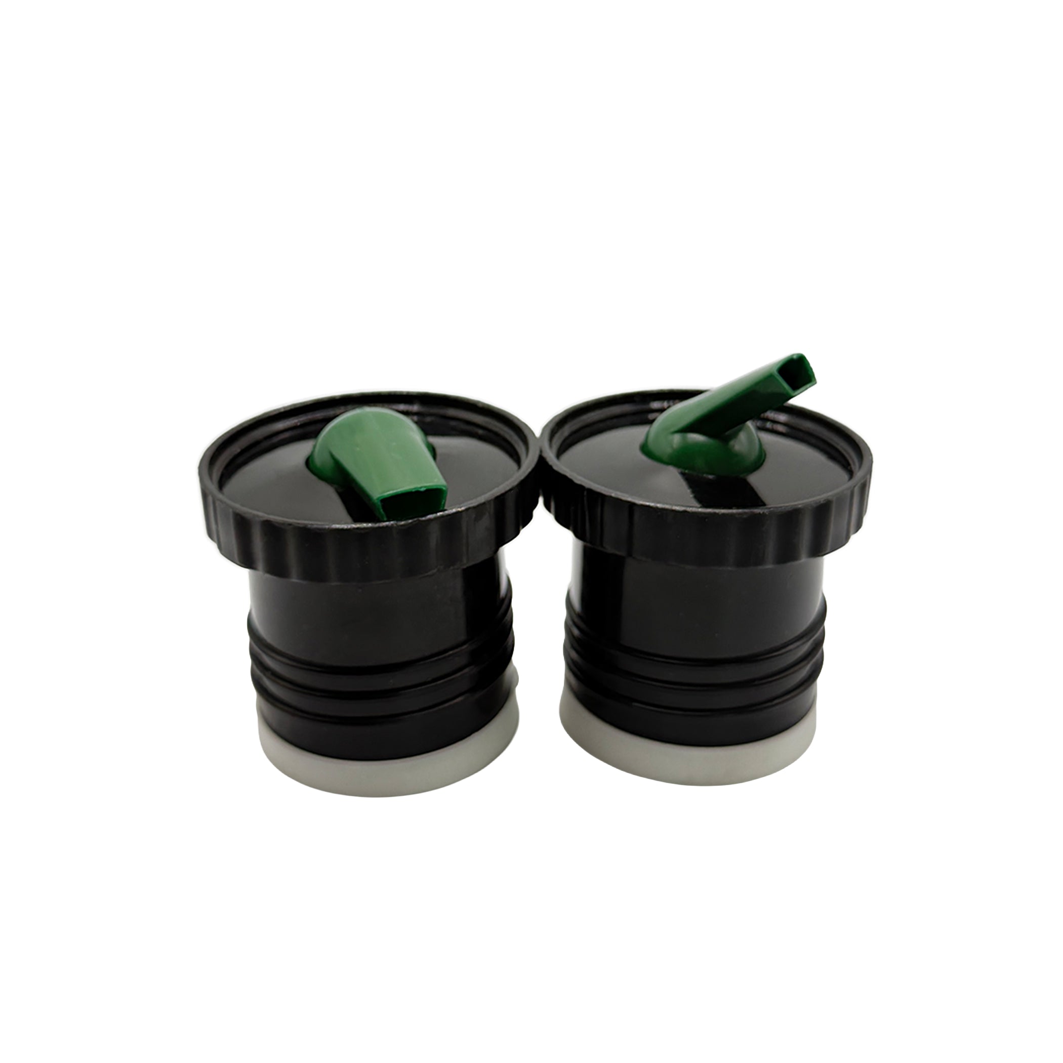 Two-pack of black & forest green Sur 360° precision mate pouring spouts, compatible replacement stoppers for Stanley Classic thermos flasks.